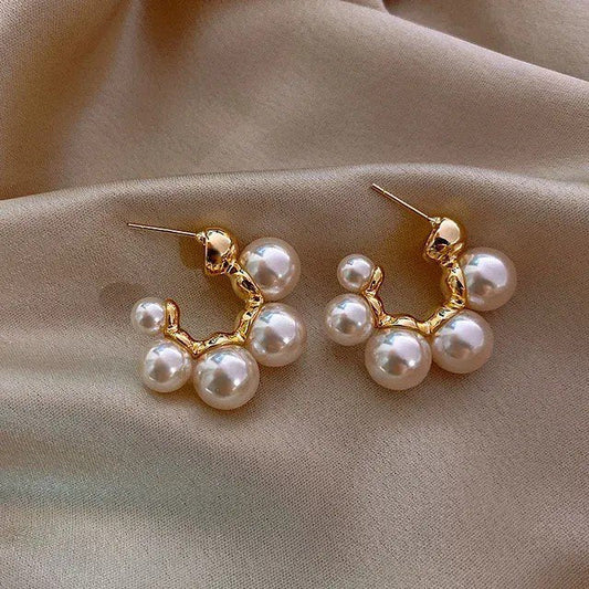 Pearl Cluster C-Hoop Earrings