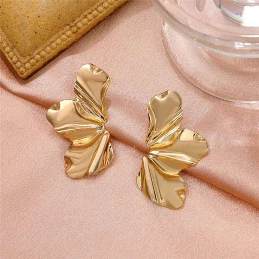 Gold-Tone Wavy Petal Statement Earrings