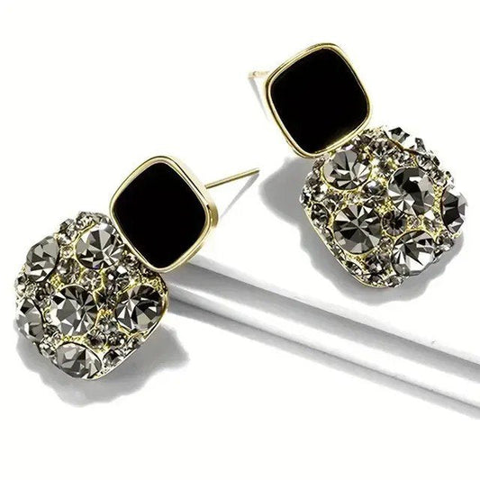 Black Square Textured Drop Earrings