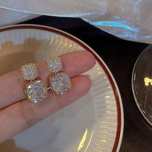 Square Crystal Stacked Drop Earrings