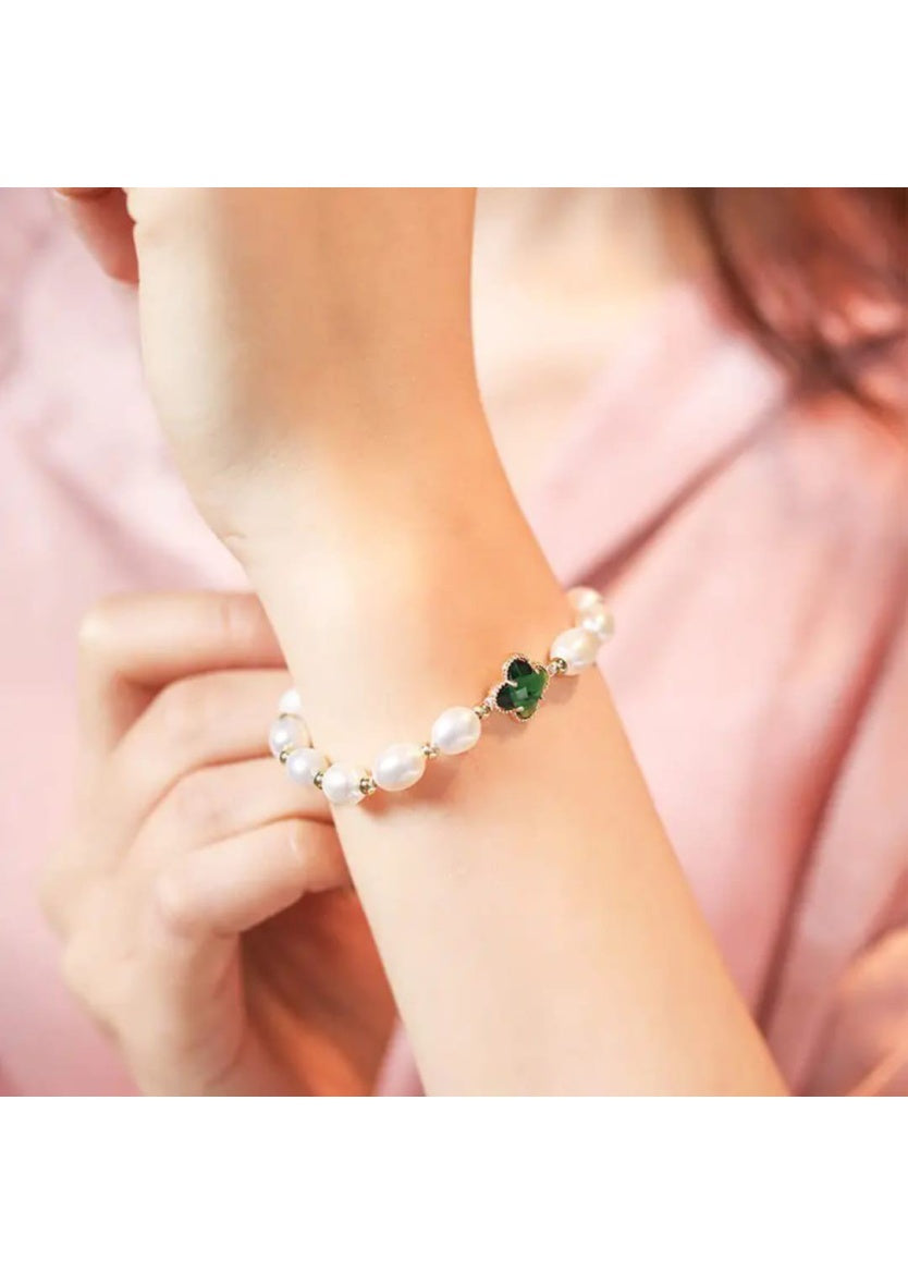 Stones Pearl Four Leaf Clover Wealth Chain Bracelet | Image 1