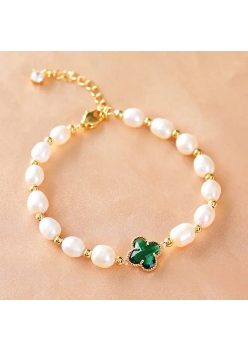 Stones Pearl Four Leaf Clover Wealth Chain Bracelet | Image 2
