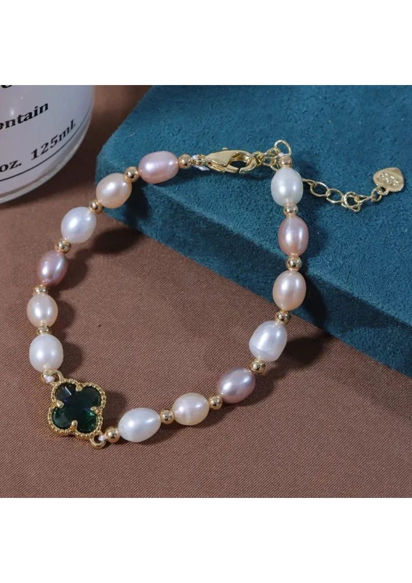 Stones Pearl Four Leaf Clover Wealth Chain Bracelet | Image 3