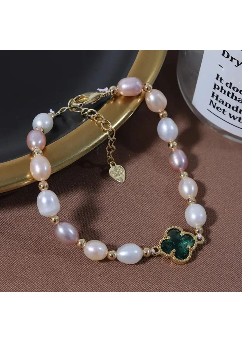Stones Pearl Four Leaf Clover Wealth Chain Bracelet | Image 4