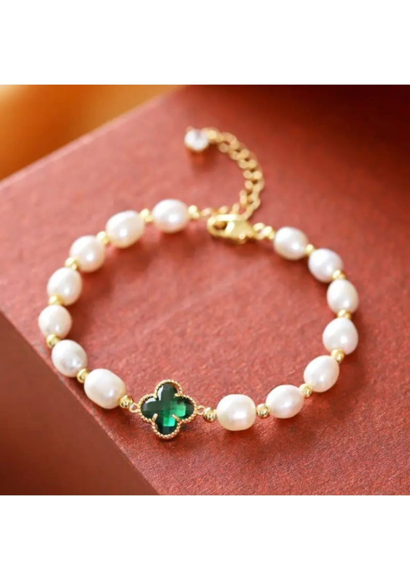 Stones Pearl Four Leaf Clover Wealth Chain Bracelet | Image 5