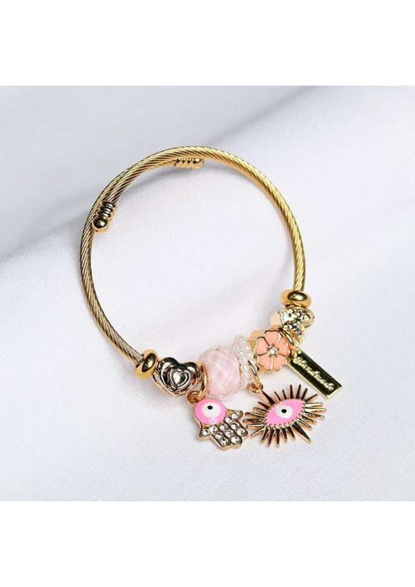 Evil Eye Charms Bracelet | Pink Bracelet | Image 2