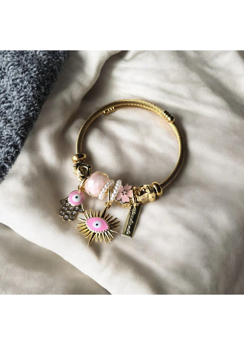 Evil Eye Charms Bracelet | Pink Bracelet | Image 3