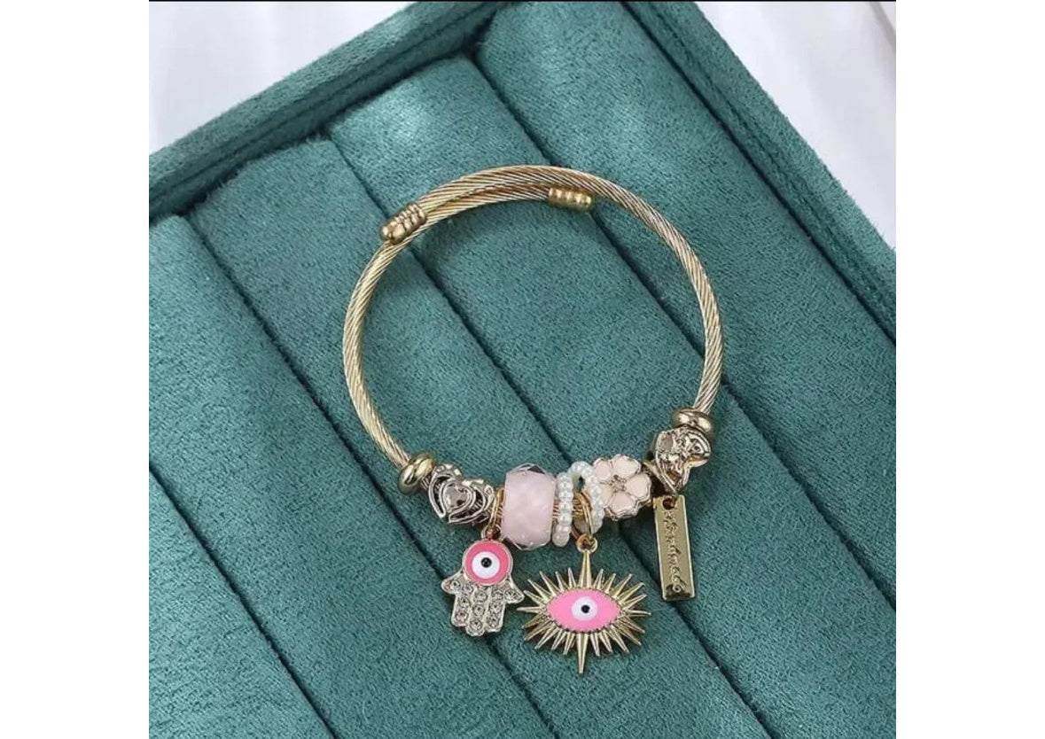 Evil Eye Charms Bracelet | Pink Bracelet | Image 4