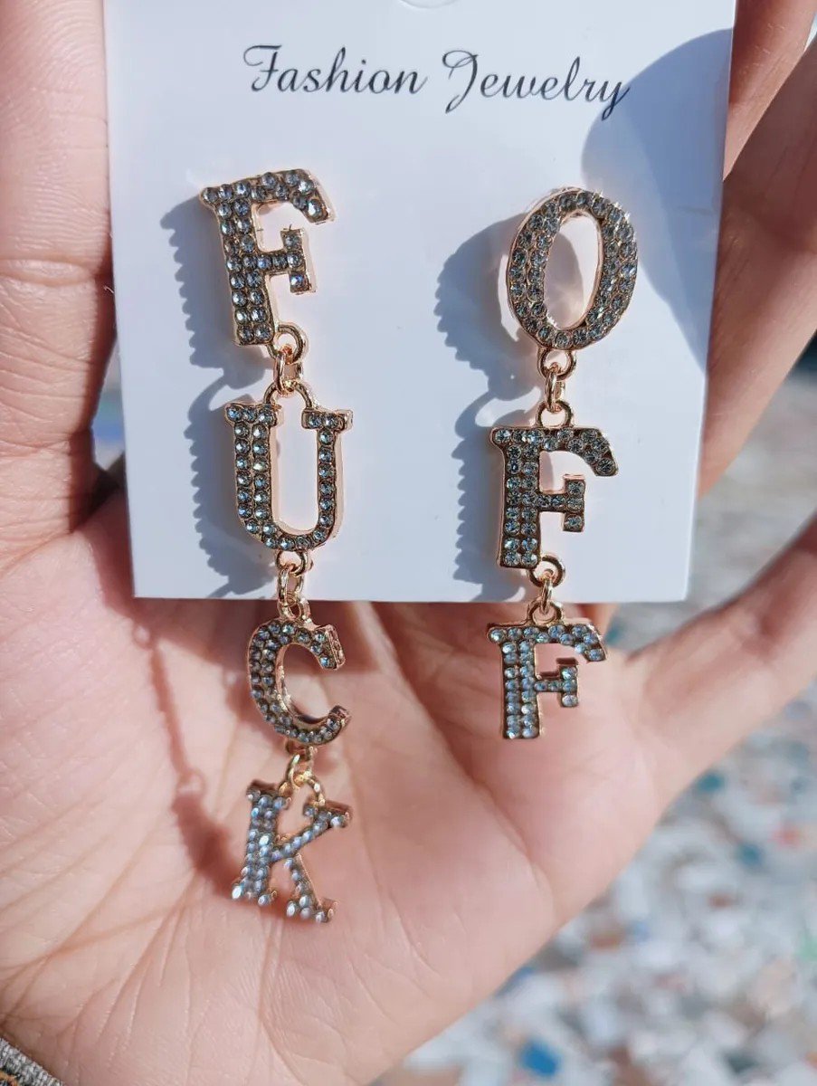 Crystal Letter Statement Drop Earrings, view 3