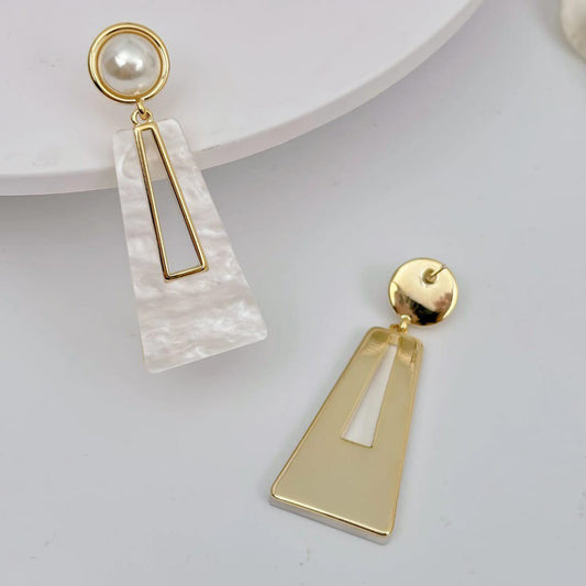 Pearl Acrylic Geometric Drop Earrings