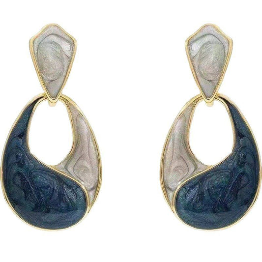 Navy and Ivory Geometric Drop Earrings