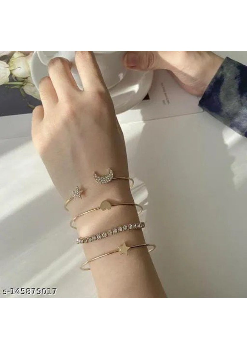 Stylish Studded Moon Star Heart Combo of 4 Bracelet | Image 2
