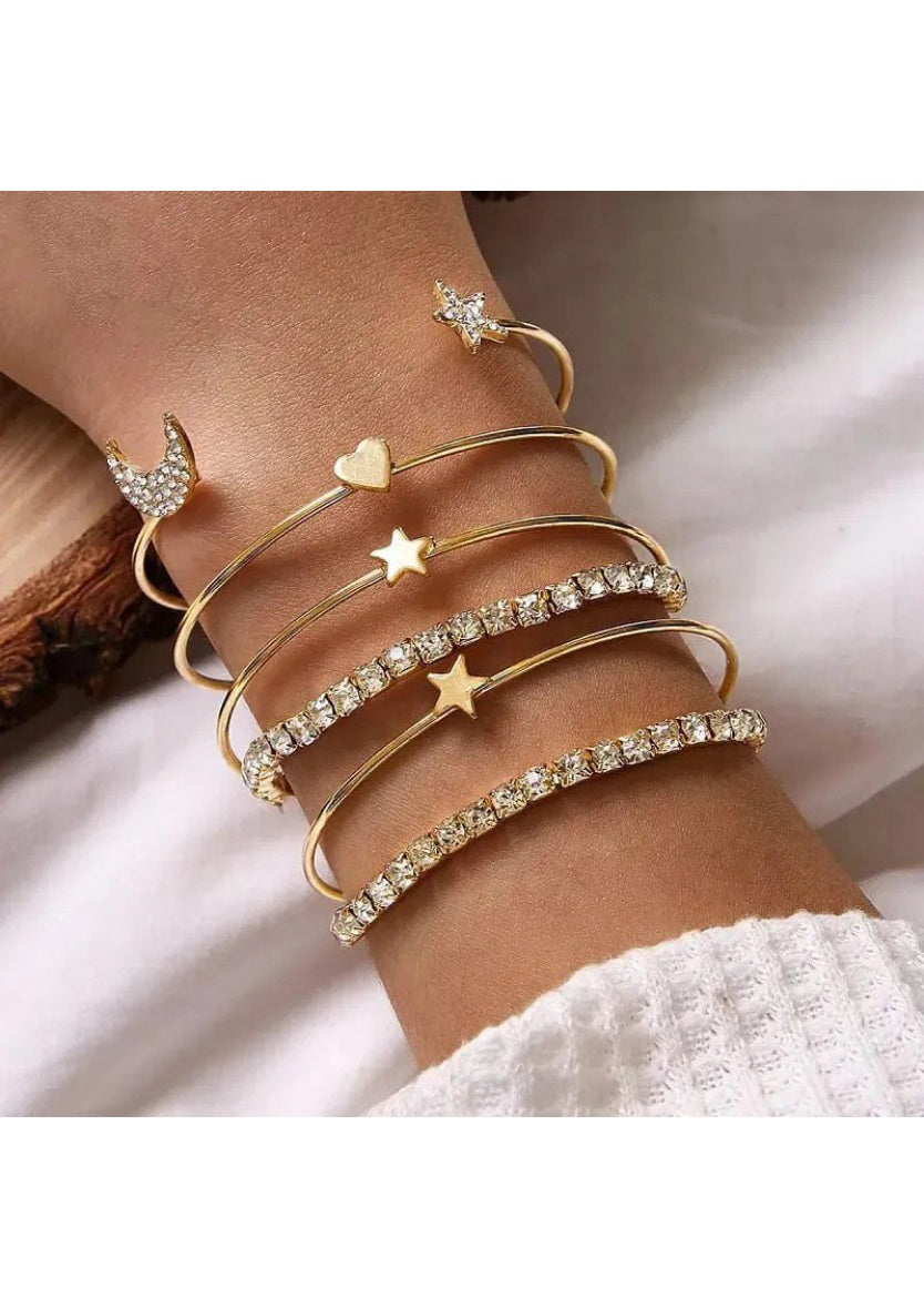 Stylish Studded Moon Star Heart Combo of 4 Bracelet | Image 3