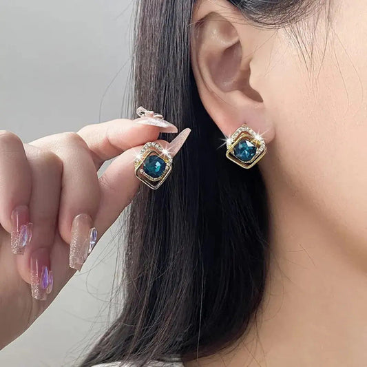 Teal Square Stone Stud Earrings