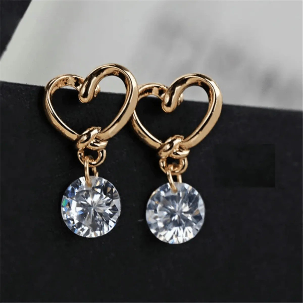 Gold-Tone Heart Crystal Drop Earrings for women