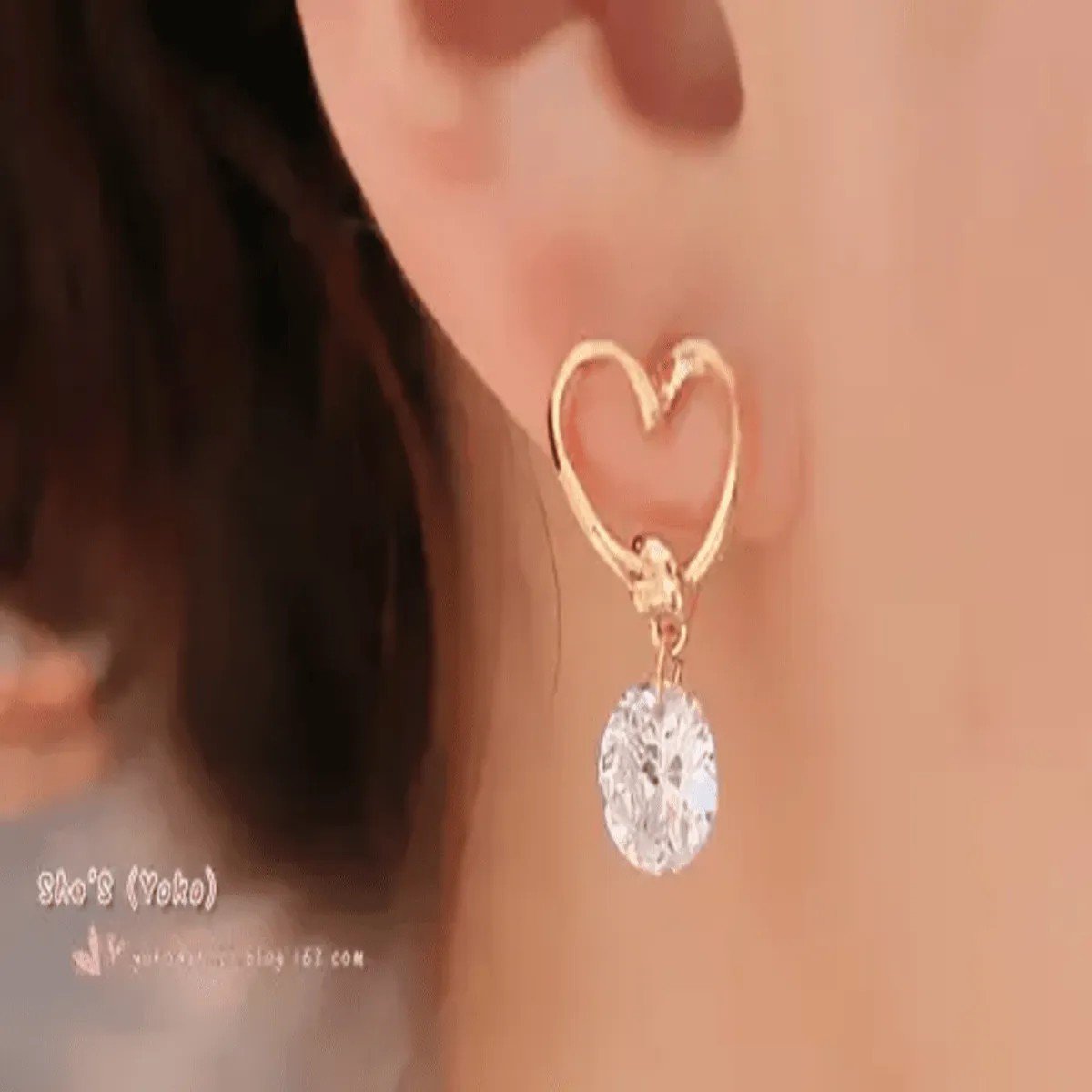Gold-Tone Heart Crystal Drop Earrings, view 2