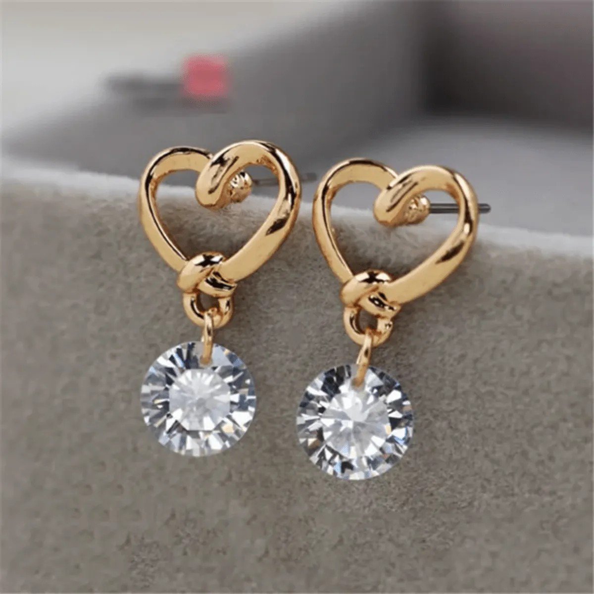 Gold-Tone Heart Crystal Drop Earrings, view 3