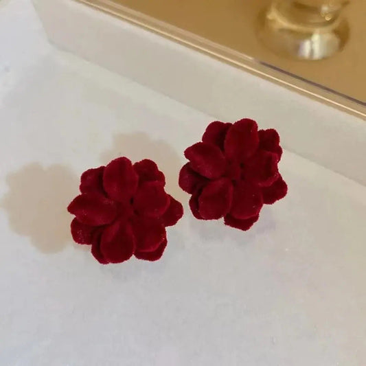 Deep Red Blossom Stud Earrings