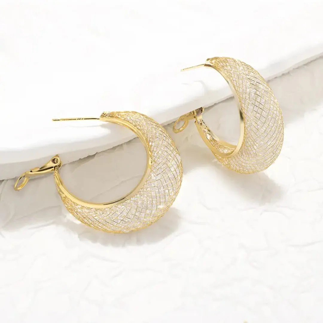 Gold-Tone Mesh Crescent Hoop Earrings for women