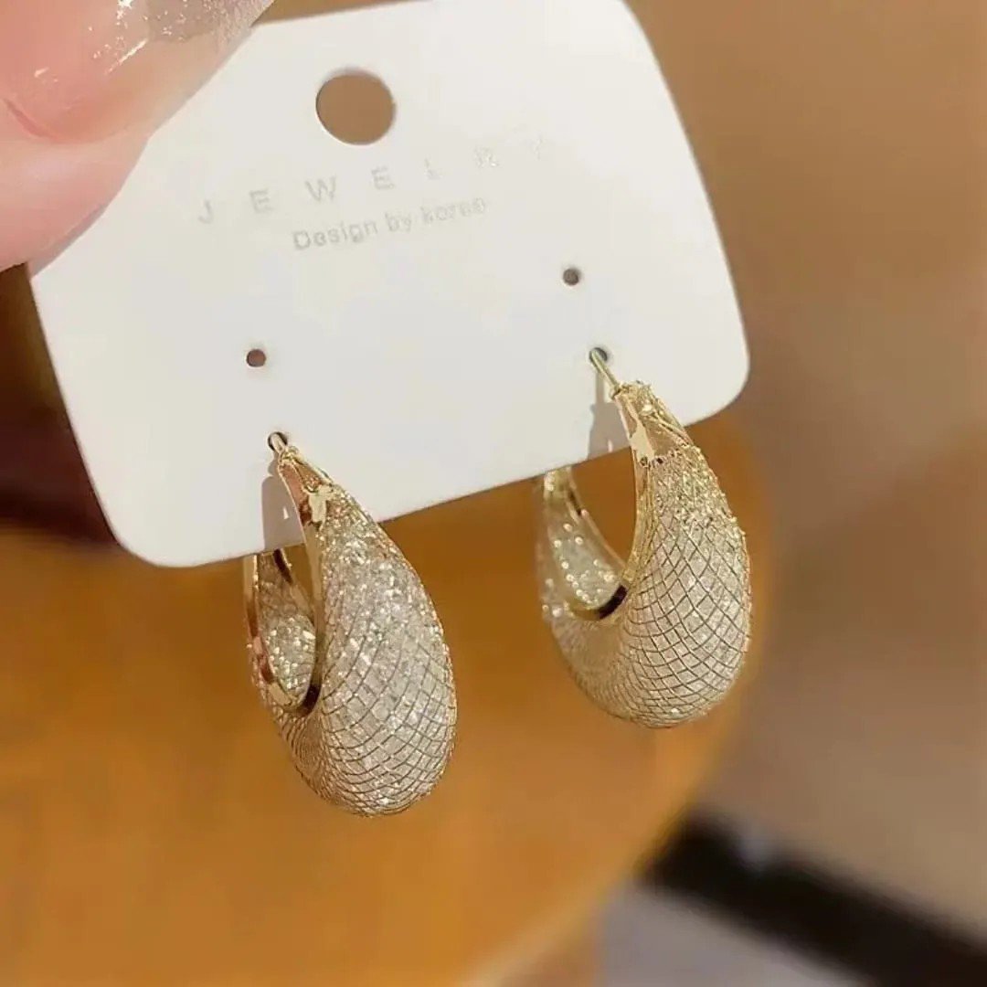 Gold-Tone Mesh Crescent Hoop Earrings, view 3