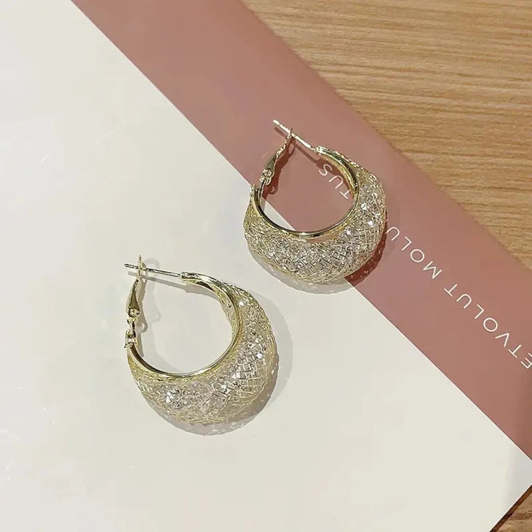 Gold-Tone Mesh Crescent Hoop Earrings, view 4
