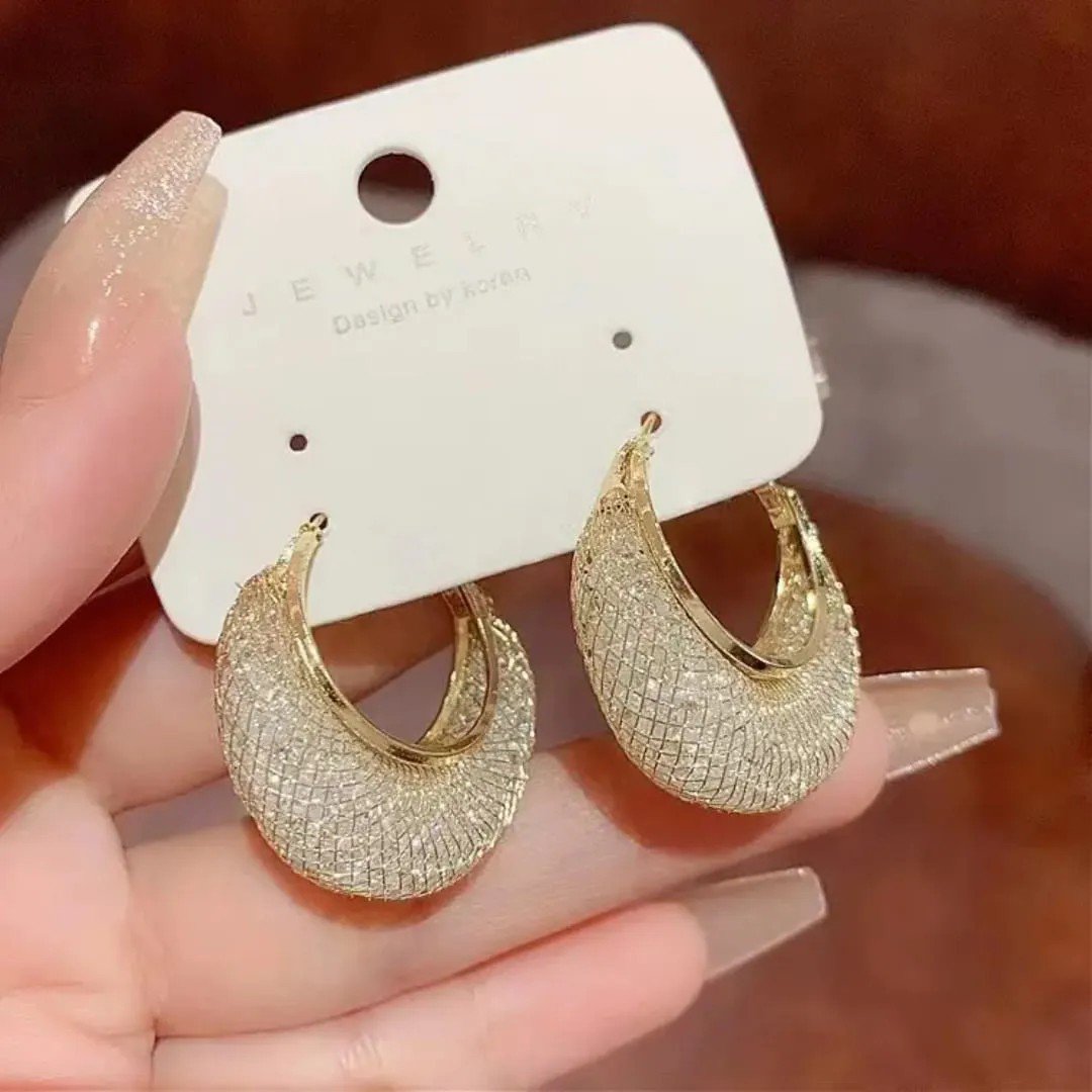 Gold-Tone Mesh Crescent Hoop Earrings, view 5