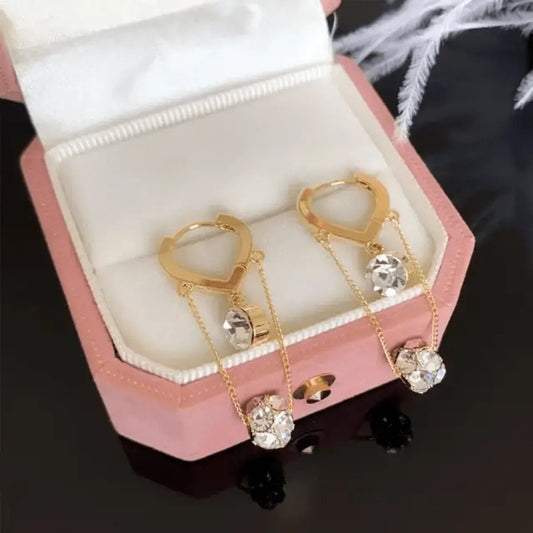 Heart Huggie Crystal Drop Earrings