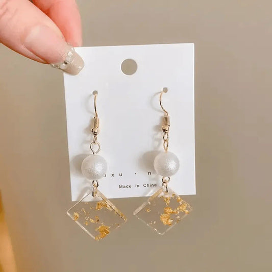 Pearl Gold-Fleck Square Drop Earrings for women
