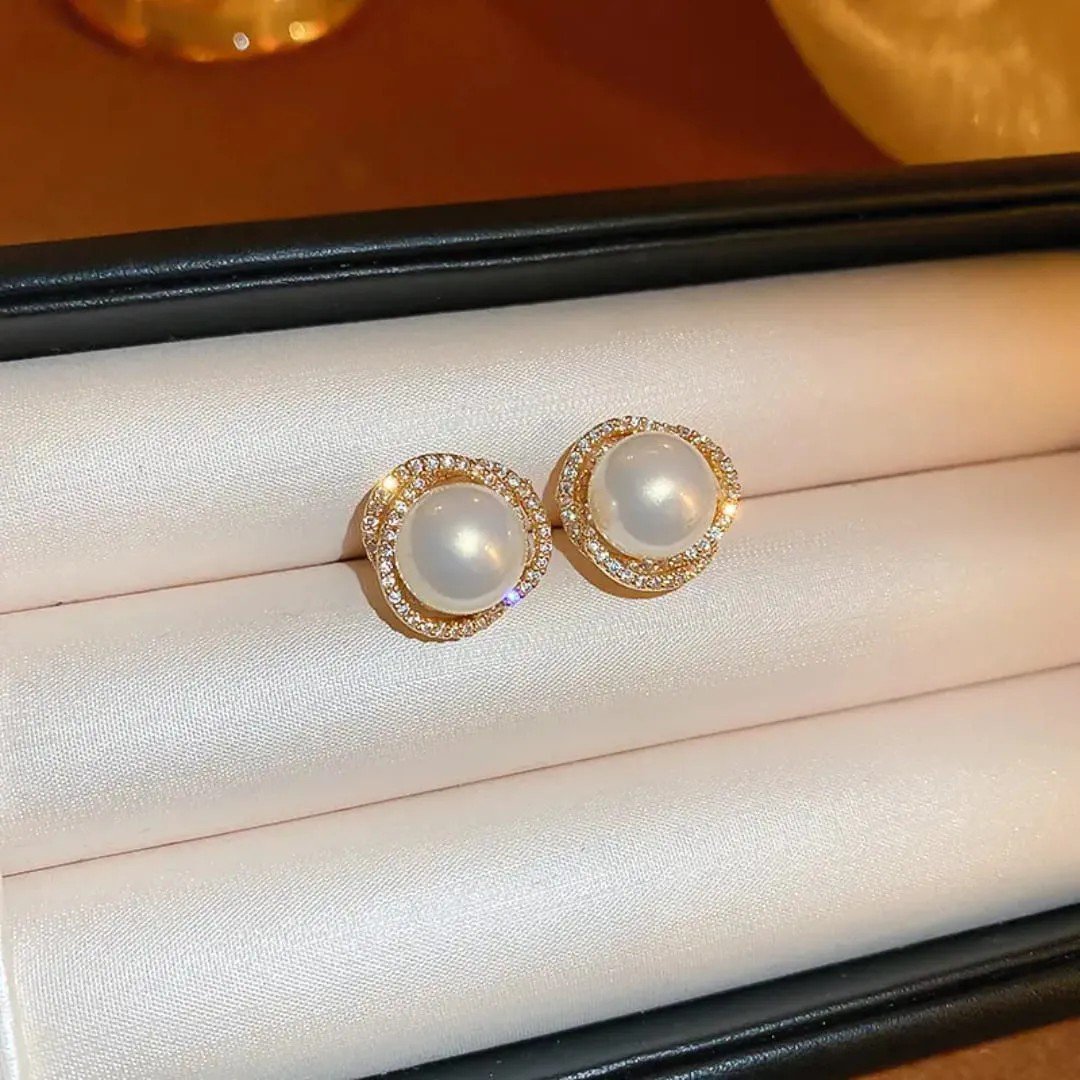 Pearl Crystal Halo Stud Earrings for women