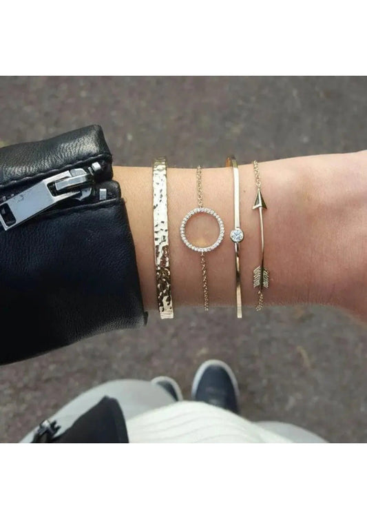 Gold Toned Gold Plated Set of 4 Contemporary Stackable Bracelet | Image 1