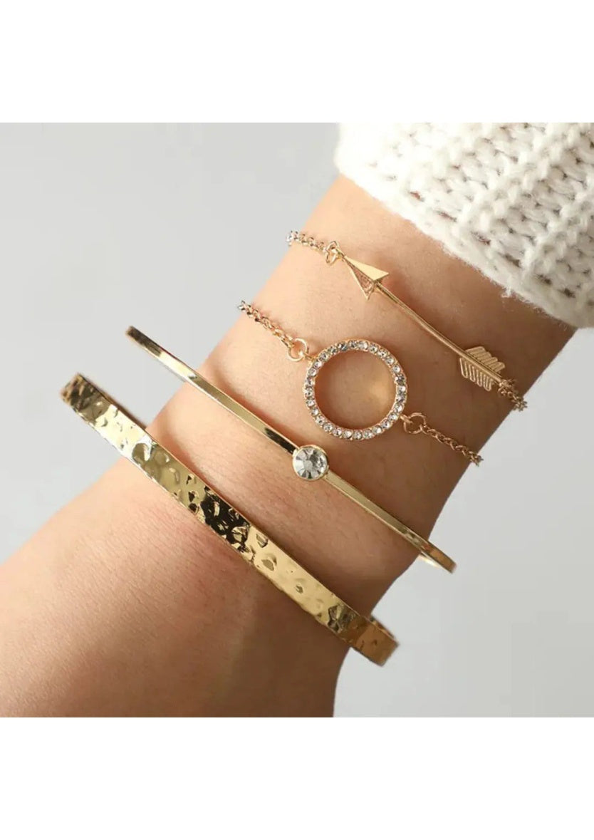 Gold Toned Gold Plated Set of 4 Contemporary Stackable Bracelet | Image 3