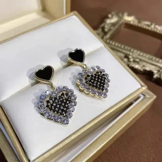 Black Heart Crystal Drop Earrings for women
