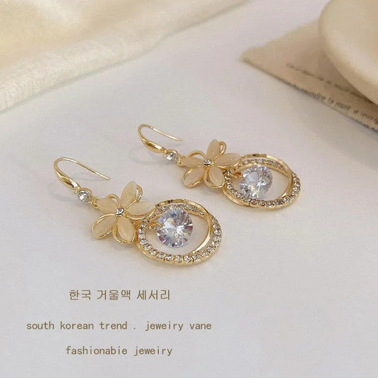 Floral Crystal Ring Drop Earrings for women