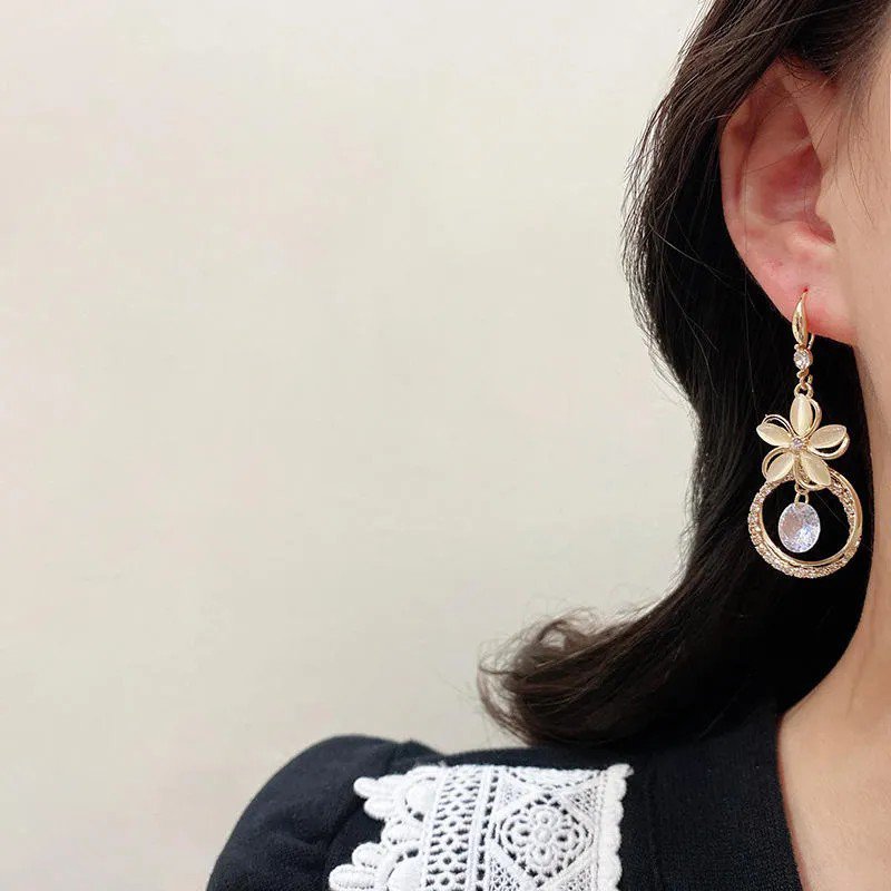 Floral Crystal Ring Drop Earrings, view 2