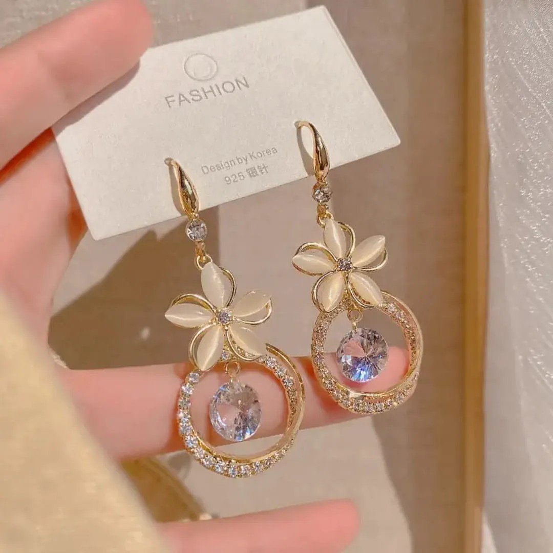 Floral Crystal Ring Drop Earrings, view 3