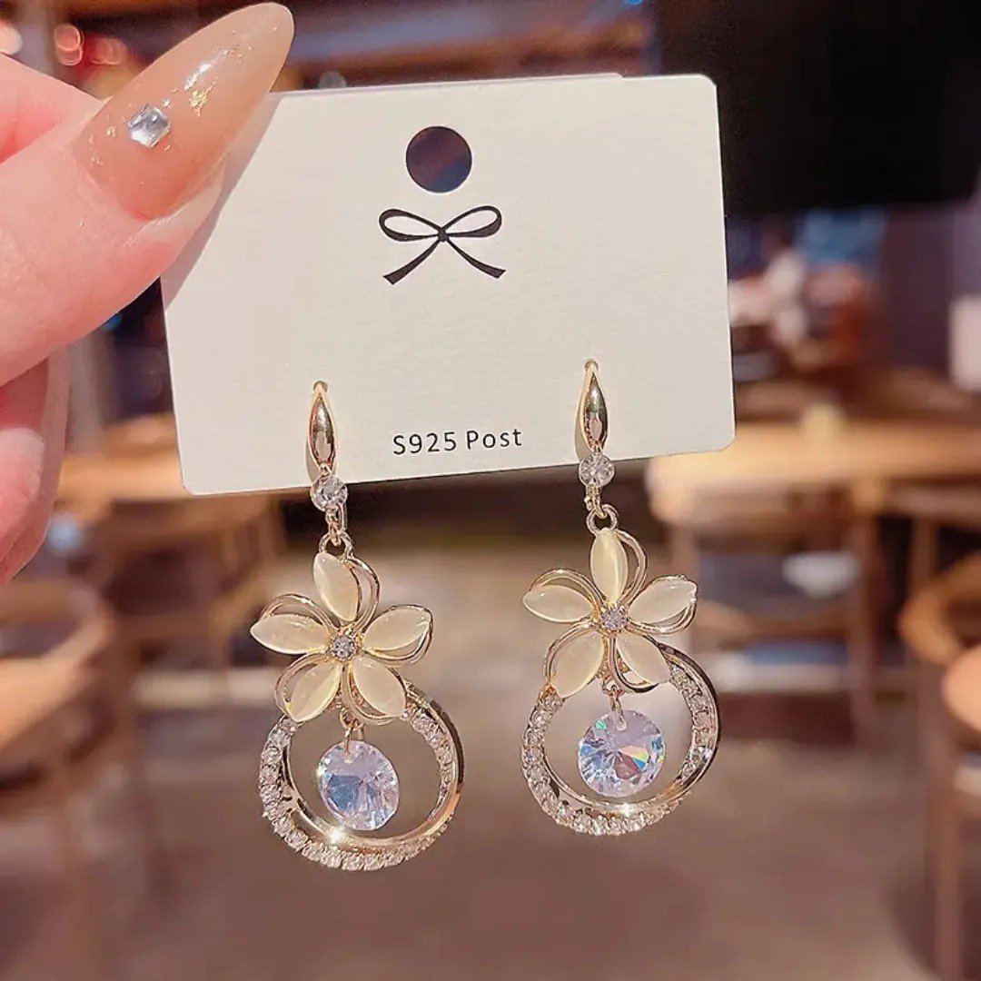 Floral Crystal Ring Drop Earrings, view 4