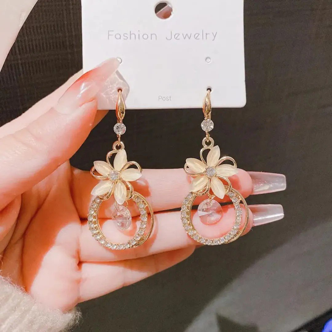 Floral Crystal Ring Drop Earrings, view 5
