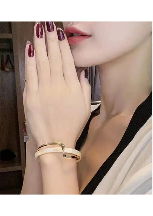 Gold Plated Wave Cuff Bangle with Faux Pearl | Image 1