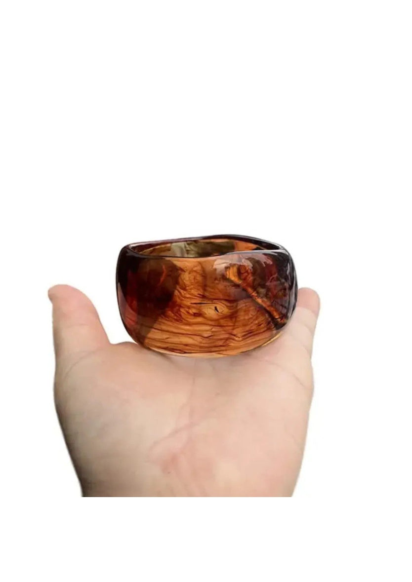 Premium Amber-Swirl Acrylic Anti-Tarnish Bold Statement Cuff Bangle Bracelet | Image 1