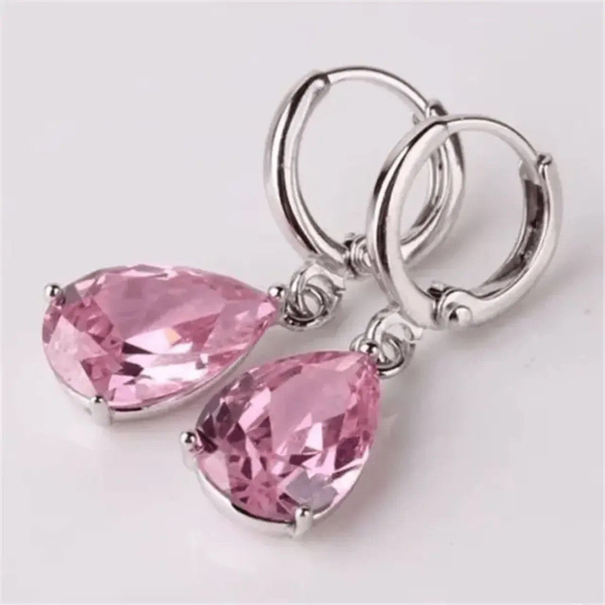 Pink Teardrop Crystal Drop Earrings, view 2