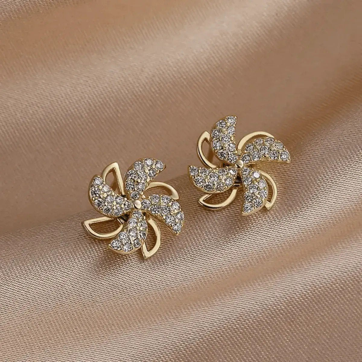 Crystal Pinwheel Stud Earrings for women