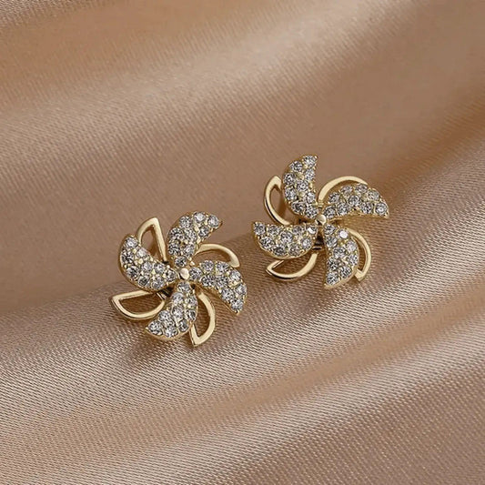 Crystal Pinwheel Stud Earrings for women
