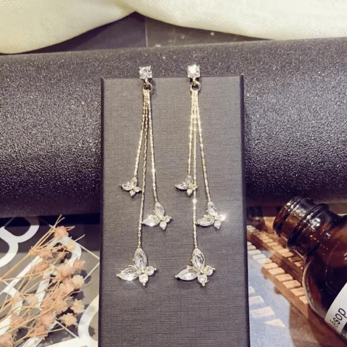 Crystal Butterfly Long Chain Tassel Earrings for women
