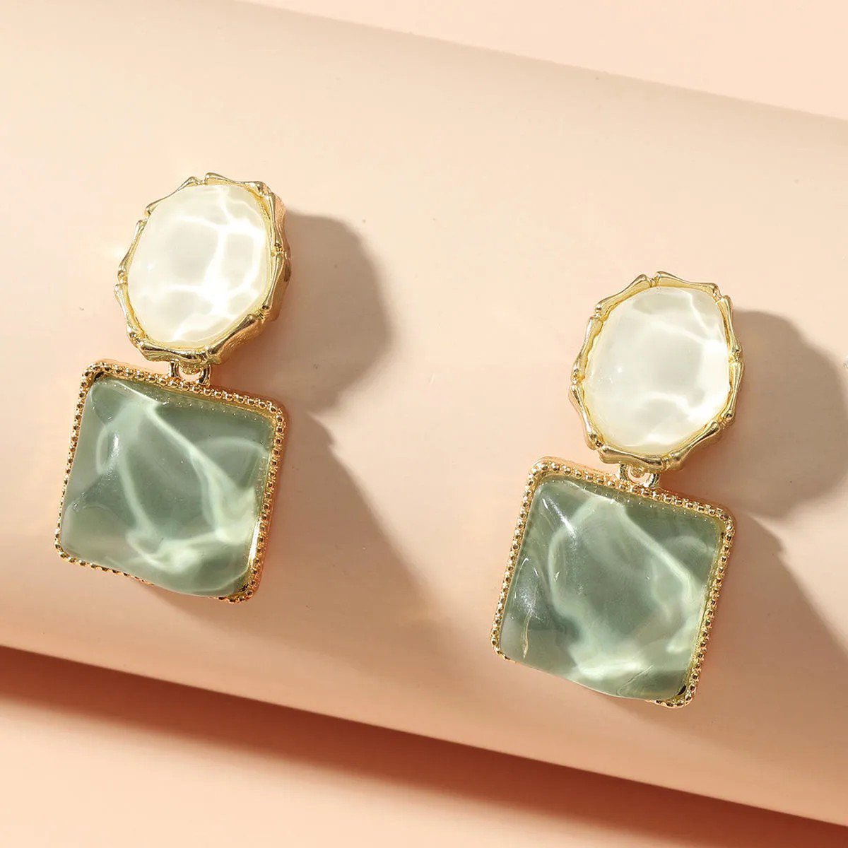 Sea Green Square Stone Drop Earrings for women