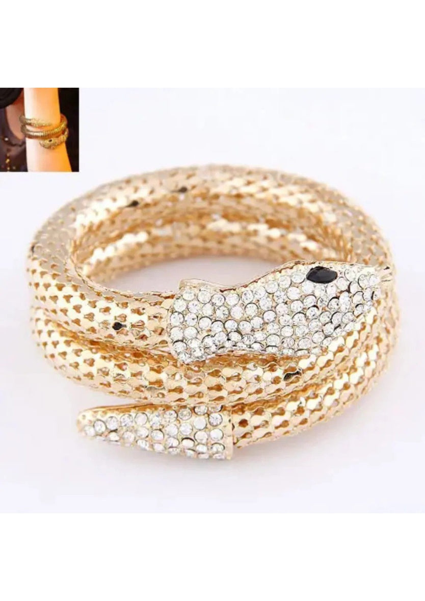 Gold-Plated Stone-Studded Snake Shaped Cuff Bracelet | Image 1