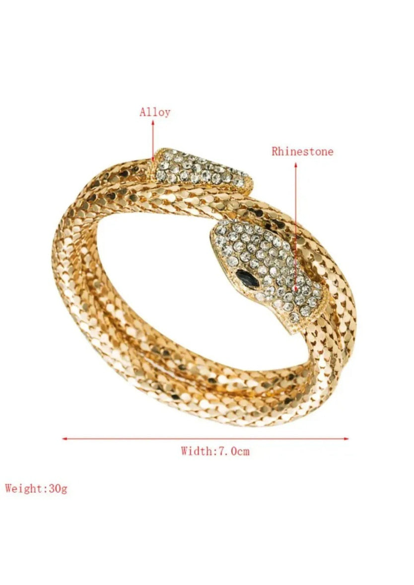 Gold-Plated Stone-Studded Snake Shaped Cuff Bracelet | Image 2