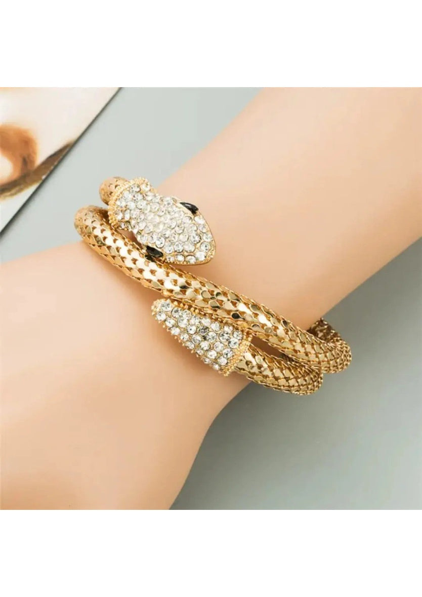 Gold-Plated Stone-Studded Snake Shaped Cuff Bracelet | Image 3