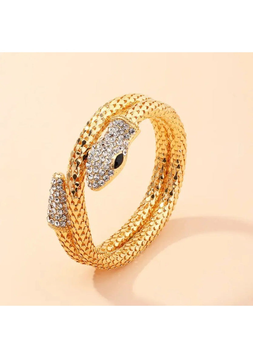 Gold-Plated Stone-Studded Snake Shaped Cuff Bracelet | Image 4