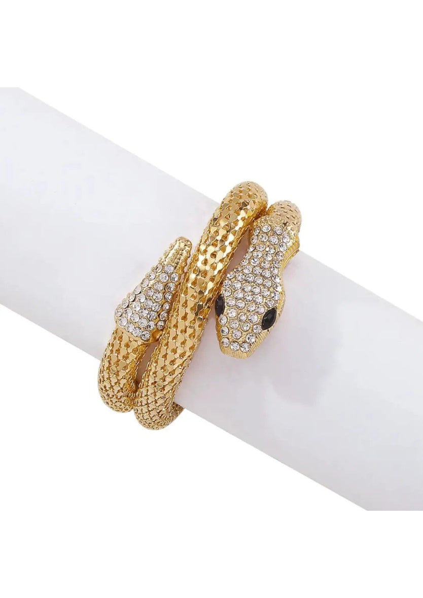 Gold-Plated Stone-Studded Snake Shaped Cuff Bracelet | Image 5