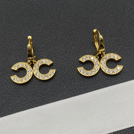 Crystal Crescent Huggie Drop Earrings